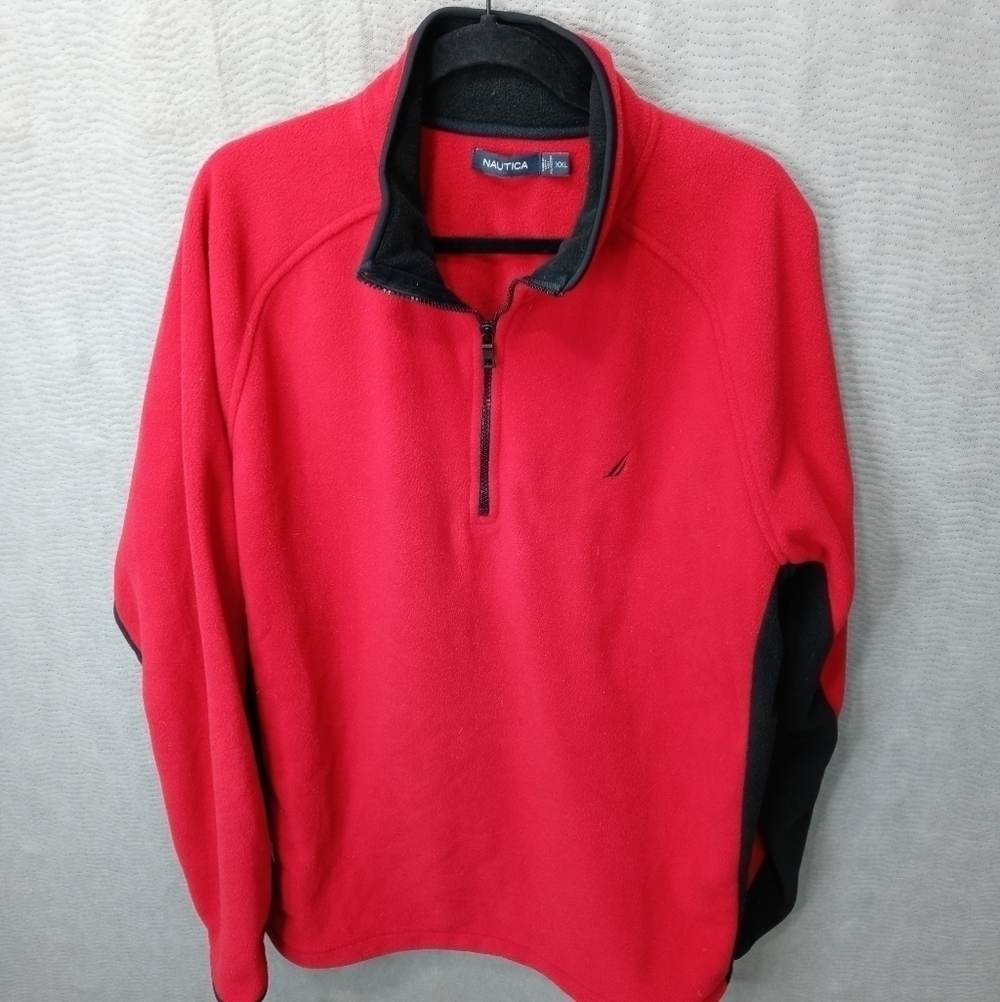 NAUTICA men's heavy red fleece half zip pullover sweater sz XXL. Pit-p 26". Leng